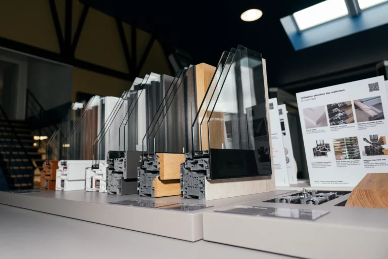 plusieurs profils et plans de coupes fenêtres de plusieurs matériaux de chez FINSTRAL dans notre studio de Cholet