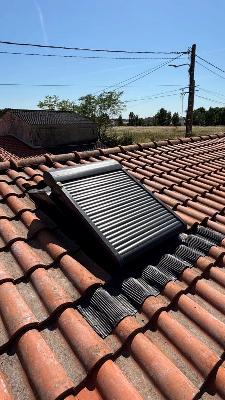 Volet roulant VELUX fermé pour protéger les combles de la chaleur près de Nantes