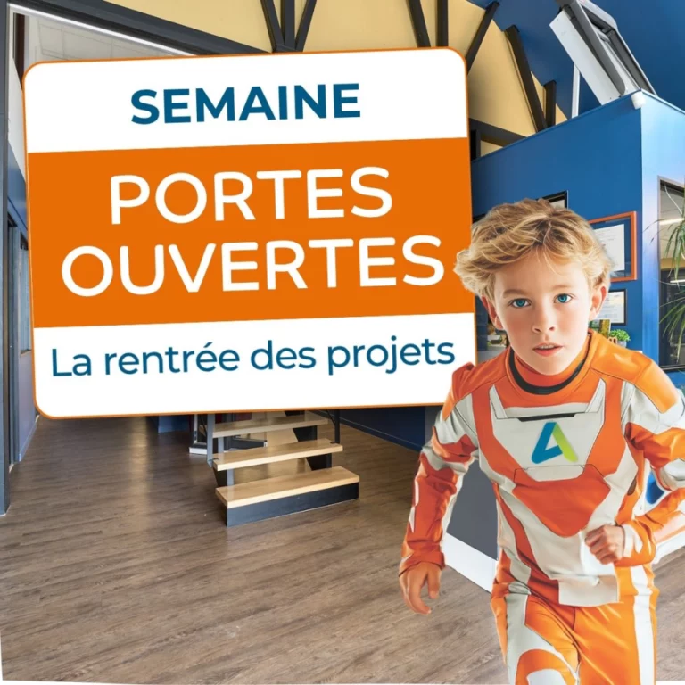 affiche portes ouvertes du 21 au 26septembre avec super héro fils qui court et représente l'isolation